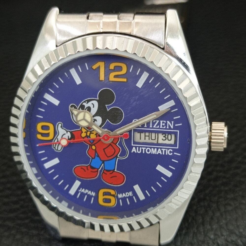 Vintage 1976 Citizen Automatic Mens Silver Watch W/daydate & Blue accents - Picture 3 of 10